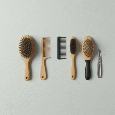 A collection of modern, clean DIY puppy grooming tools